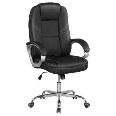 Costway Ergonomic Leather Office Chair With Padded Armrests And Rocking Backrest-black