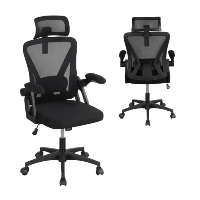 Costway Ergonomic Mesh Office Chair With Adjustable Lumbar Support And Flip-up Armrests-black