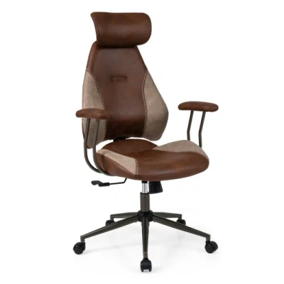 Costway Ergonomic Office Chair Computer Desk Chair With 2d Headrest And Rocking Backrest-brown