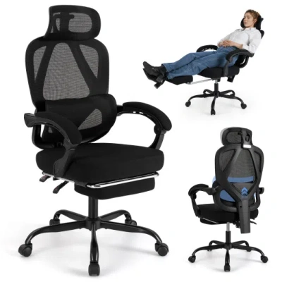 Costway Ergonomic Office Chair High Back Mesh Desk Chair With Retractable Footrest-black
