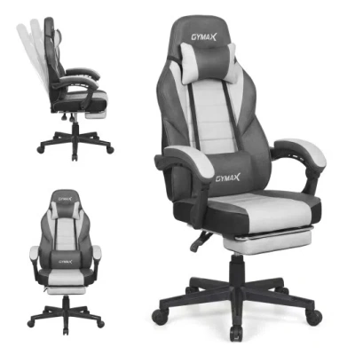 Costway Ergonomic Video Game Chair With Headrest And Reclining Backrest-grey In Gray