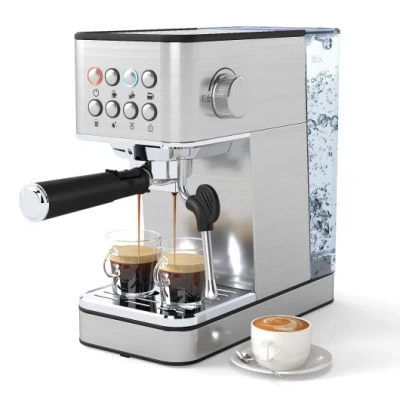 Costway Espresso Machine 20 Bar Compact Stainless Steel Coffee Maker With Milk Frother-silver