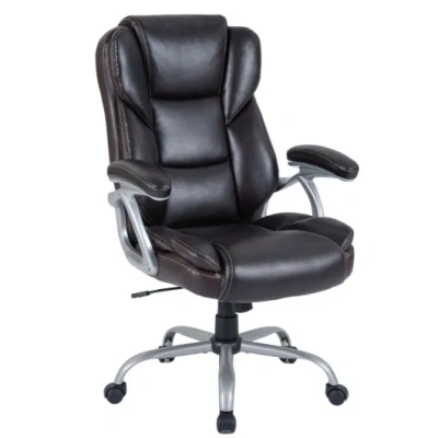 Costway Executive Office Chair Leather Ergonomic Computer Desk Chair With Padded Seat And Armrests-brown In Multi