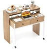 Costway Extendable Computer Desk With Pull Out Secondary Desk-natural In Brown