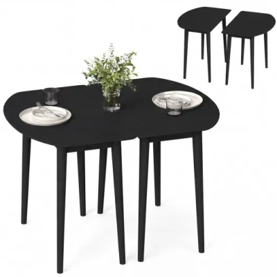 Costway Extendable Oval Dining Table Set With 2 Half-round Tables For 4-6 People-black In Multi