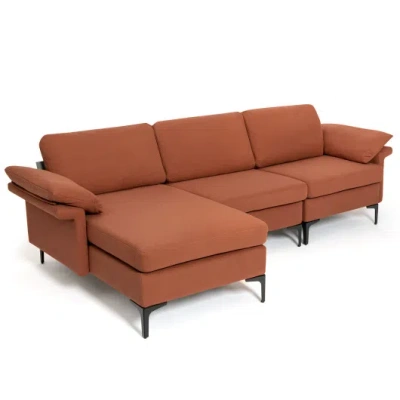 Costway Extra Large Modular L-shaped Sectional Sofa With Reversible Chaise For 4-5 People-rust Red In Brown