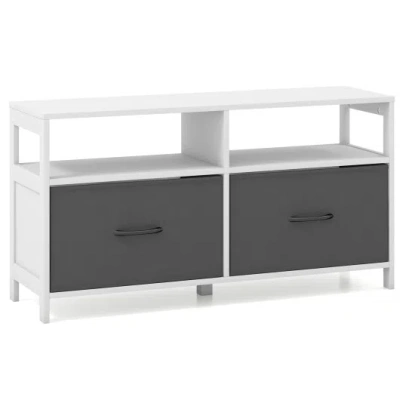 Costway Fabric Chest Of Drawers With 2 Drawers And 2 Open Shelves-white In Gray