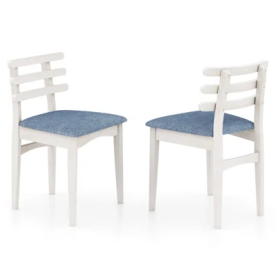 Costway Fabric Kitchen Side Chairs With Rubber Wood Frame And Padded Seat-white In Neutral
