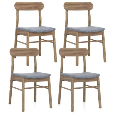 Costway Fabric Upholstered Kitchen Armless Dining Chairs With Rubber Wood Frame Set Of 4-oak In Brown