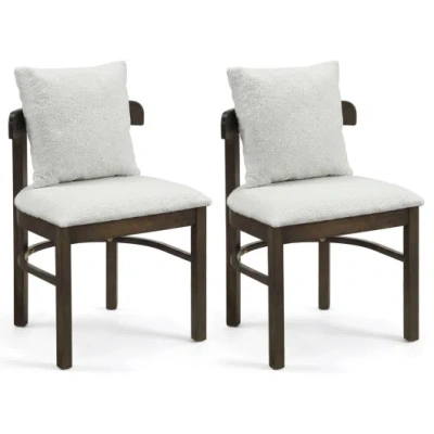 Costway Fabric Upholstered Wood Dining Chairs Set Of 2 With Removable Pillow-gray