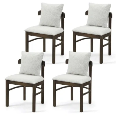 Costway Fabric Upholstered Wood Dining Chairs Set Of 4 With Removable Pillow-gray