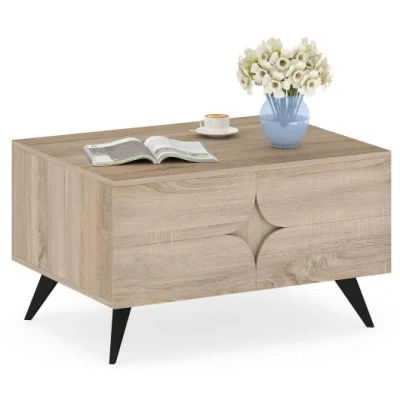 Costway Farmhouse Accent Modern Coffee Table With Storage For Living Room Bedroom-natural In Brown