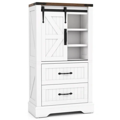 Costway Farmhouse Bathroom Floor Cabinet Freestanding Wooden Storage Organizer-white