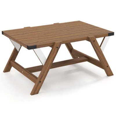 Costway Farmhouse Center Table With Decorative Nailhead Accents For Living Room-walnut In Brown