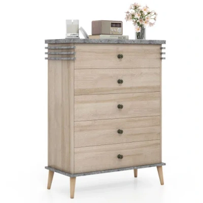 Costway Farmhouse Chest Dresser Of Drawers Tall Storage Organizer-grey In Neutral