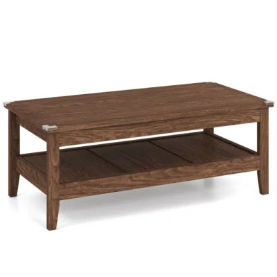 Costway Farmhouse Coffee Table Rustic Cocktail Center Table With Thickened Tabletop-walnut In Brown