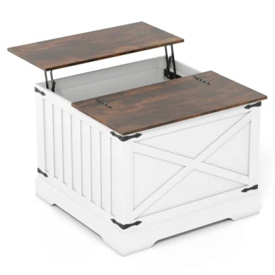 Costway Farmhouse Lift Top Coffee Table With Hidden Storage Compartment-rustic Brown In White