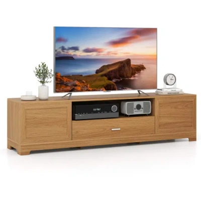 Costway Farmhouse Rustic Tv Stand For Tvs Up To 80"-natural In Brown