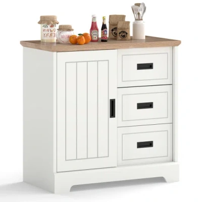 Costway Farmhouse Sideboard Buffet Cabinet Kitchen Pantry With Sliding Doors-white