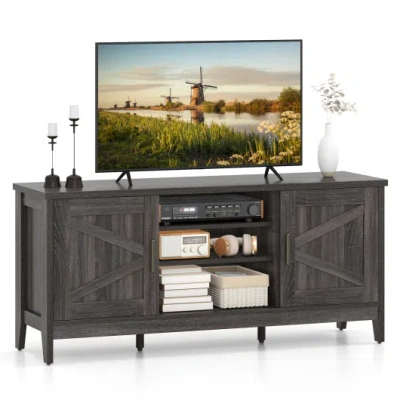 Costway Farmhouse Tv Stand For Tvs Up To 65 Inch Entertainment Center With 2 Storage Cabinets-gray In Multi