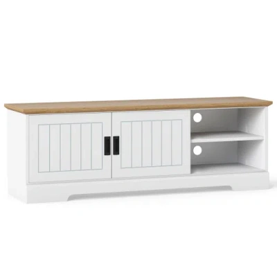Costway Farmhouse Tv Stand For Tvs Up To 65 Inch With Sliding Doors And Storage Cabinets-white In Animal Print