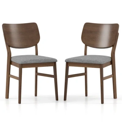 Costway Farmhouse Upholstered Kitchen Chairs Set Of 2 With Rubber Wood Frame-gray In Brown