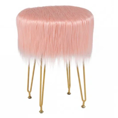 Costway Faux Fur Vanity Stool Chair With Metal Legs For Bedroom And Living Room-pink
