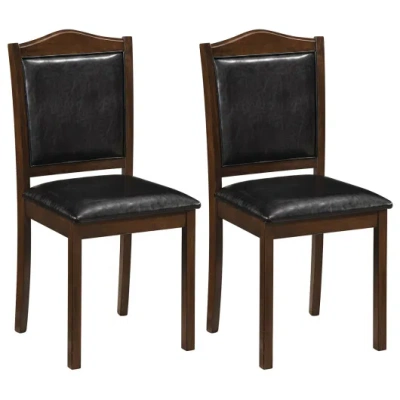 Costway Faux Leather Upholstered Wooden Farmhouse Dining Chairs Set Of 2-walnut