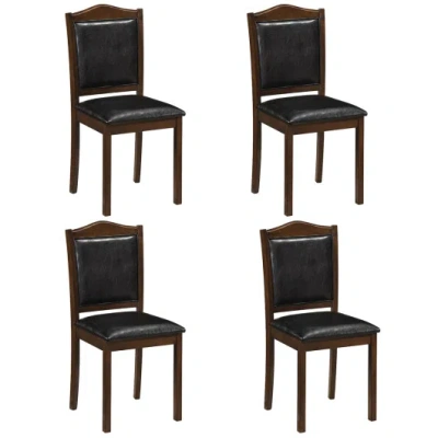 Costway Faux Leather Upholstered Wooden Farmhouse Dining Chairs Set Of 4-walnut