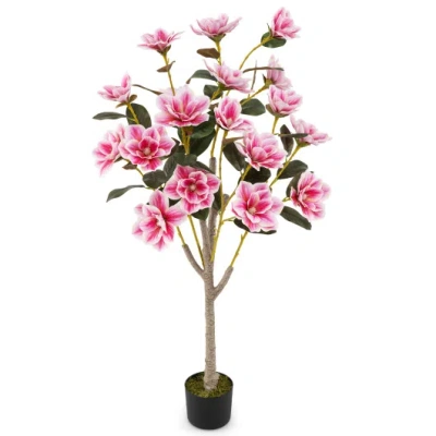 Costway Faux Wedding Flower Plant With Elegant Peva Leaves And Multi-branch Trunks-pink