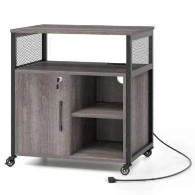 Costway File Cabinet On Wheels With Charging Station And Cable Management Hole-gray In Black