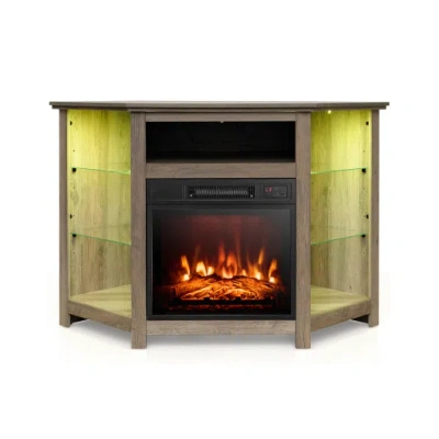 Costway Fireplace Corner Tv Stand With Led Lights And Smart App Control For 50 Inches Tv-gray