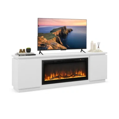 Costway Fireplace Tv Stand For Tvs Up To 80 Inch With 3 Adjustable Shelves-white