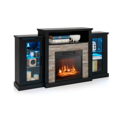 Costway Fireplace Tv Stand With 16-color Led Lights For Tvs Up To 65 Inch-black In Multi