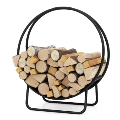 Costway Firewood Log Hoop 20 Inch Round Heavy-duty Metal Curved Log Rack With Stand In Multi