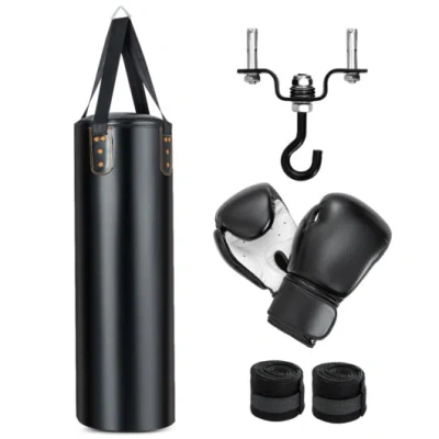 Costway Fitness Room Bundle: Hanging Punching Bag Set + Folding Treadmill In Black