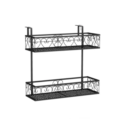 Costway Flower Pot Holder With Adjustable Hooks And 2 Planter Baskets In Black