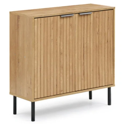 Costway Fluted Buffet Cabinet With 2-door Sideboard For Kitchen And Dining Room-oak In Brown