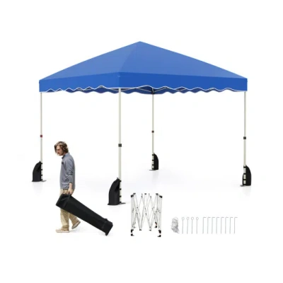 Costway Foldable 10 X 10 Feet Pop Up Canopy Tent With Wheeled Bag-blue