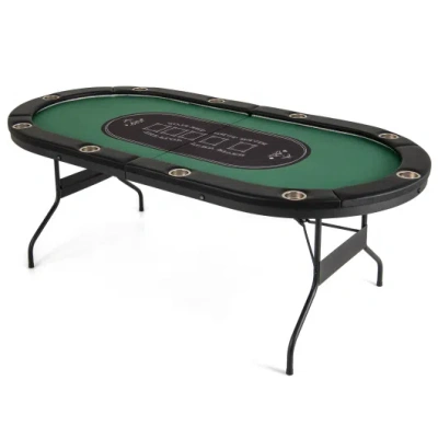 Costway Foldable 10-player Poker Table With Led Lights And Usb Ports Ideal For Texas Casino-green