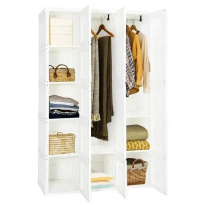 Costway Foldable Armoire Wardrobe Closet With 10 Cubes In White