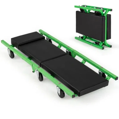 Costway Foldable Automotive Creeper With 360° Swivel Wheels 330 Lbs For Garage-green In Black