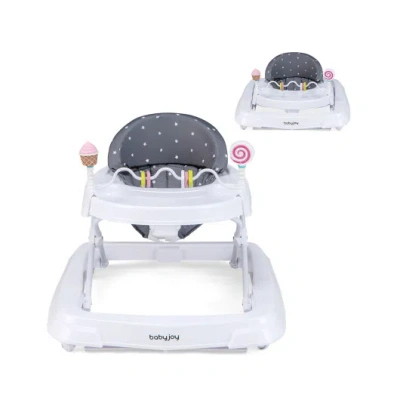 Costway Foldable Baby Activity Walker With Adjustable Height And Detachable Seat Cushion-gray In Multi