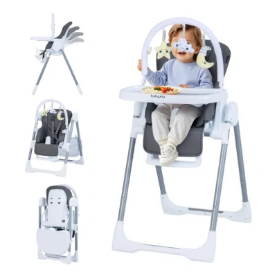 Costway Foldable Baby High Chair With Adjustable Height And Relining Seat-dark Gray In Multi