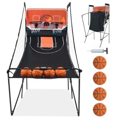Costway Foldable Basketball Arcade Game Kids Basketball Hoop Machine With 8 Exciting Playing Modes In Black