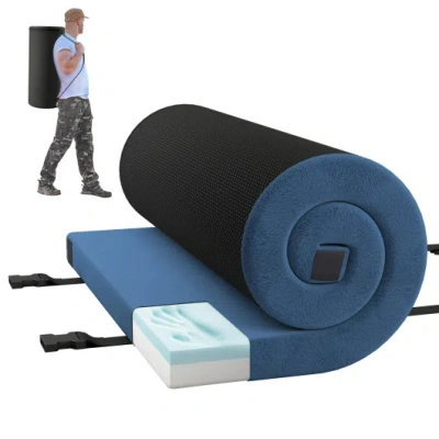 Costway Foldable Camping Mattress With High Density Foam Cushion And Anti-slip Bottom-navy In Blue