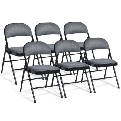 Costway Foldable Chair Set With Padded Seat Seat And Fabric Covered Backrest-set Of 6 In Black