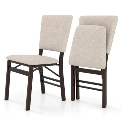 Costway Foldable Dining Chair Set Of 2 Armless Kitchen Chair With Padded Seat And Tilt Backrest-beige In Brown