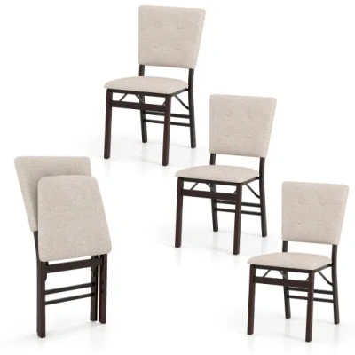 Costway Foldable Dining Chair Set Of 4 Armless Kitchen Chair With Padded Seat And Tilt Backrest-beige In Neutral