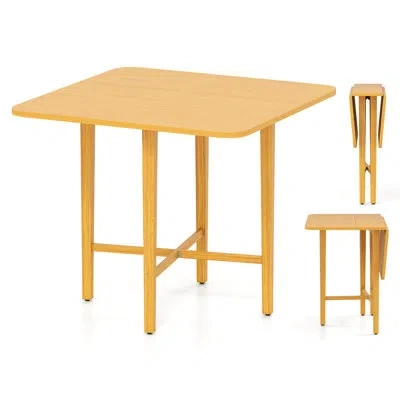 Costway Foldable Dining Table For 2-4 People Extendable Table With Rubber Wood Legs Natural